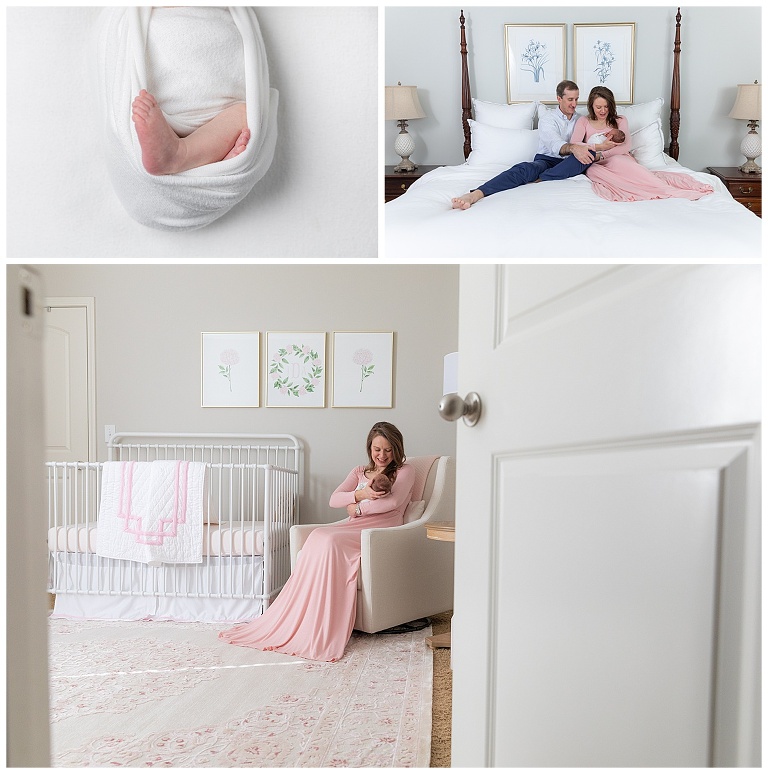 Newborn Photography Huntsville and Madison Alabama.  Mother and newborn daughter in nursery.