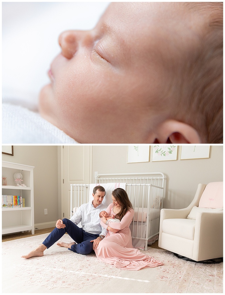 Newborn Photography Huntsville and Madison Alabama.  Mother and newborn daughter in nursery.