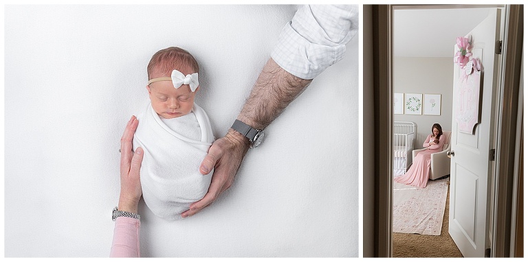 Newborn Photography Huntsville and Madison Alabama.  Mother and newborn daughter in nursery.